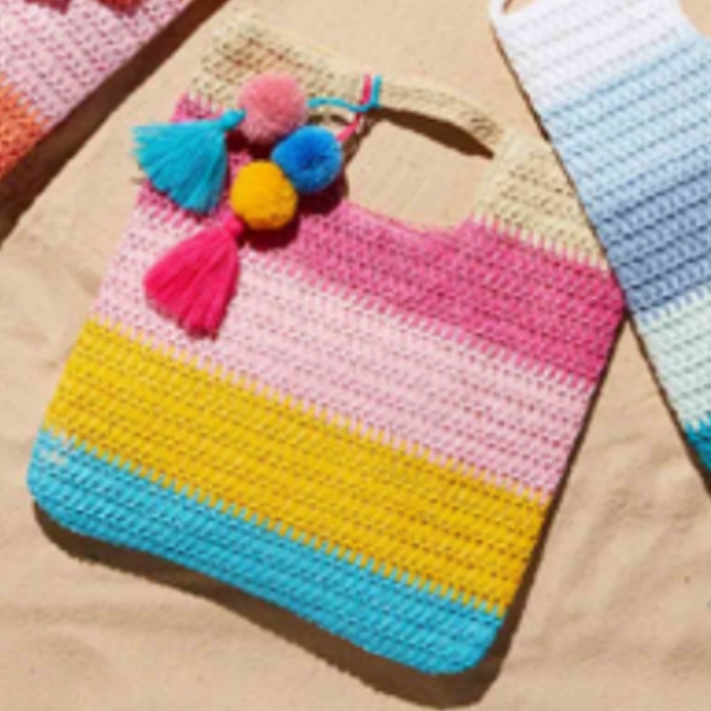Mud Pie Bright Straw Colorblock Handbag Crossbody Pink Bag Summer Stripe NEW